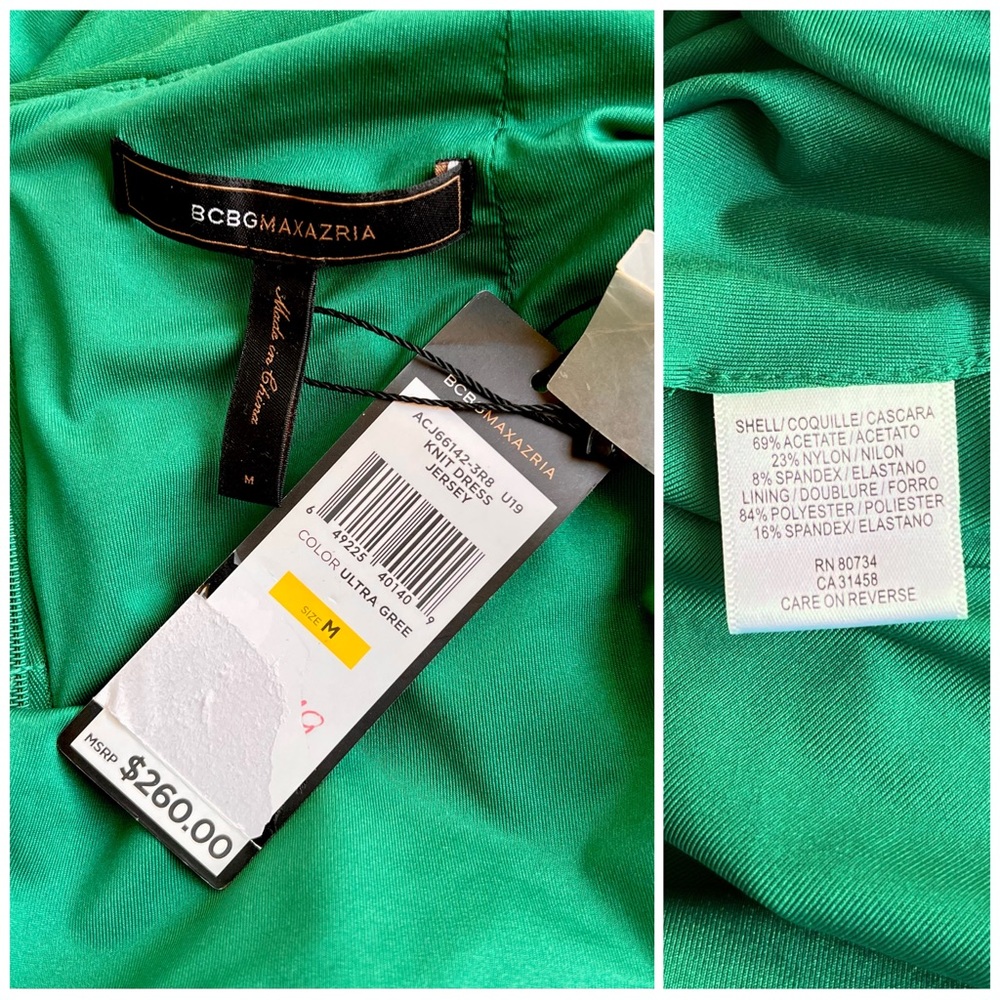 BCBGMaxazria Medium Emerald Green Open Back Mini Dress Strapless Straps - Picture 5 of 16